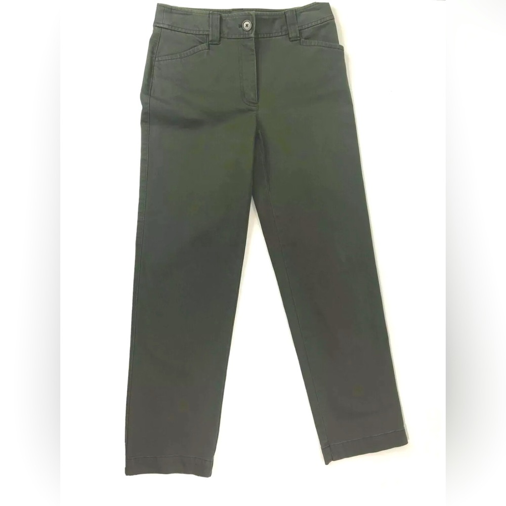 Talbots Petites 2 Straight Chino Pants Solid Olive Green Mid Rise Inseam 28.5 In